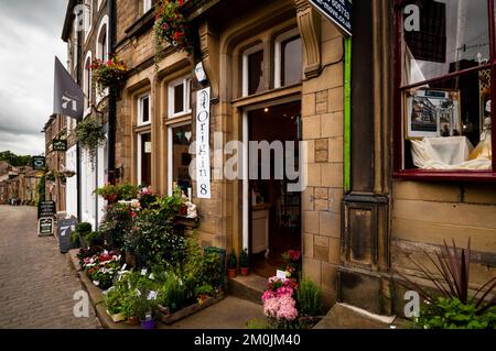 High Street of Haworth in Brontë Country, England. Stock Photo