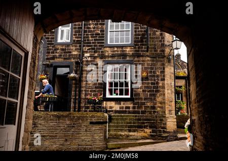 The Black Bull pub in the center of Haworth, England, the heart of Brontë country. Stock Photo