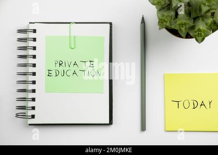 Text caption presenting Private Education. Word for Belonging for use particular person or group people Stock Photo