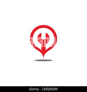 wrench pin location service symbol icon vector Stock Vector