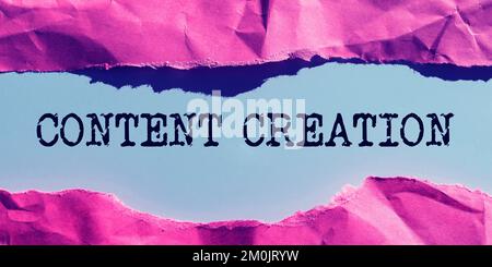 Writing displaying text Content Creation. Word for contribution of information to any digital media Stock Photo