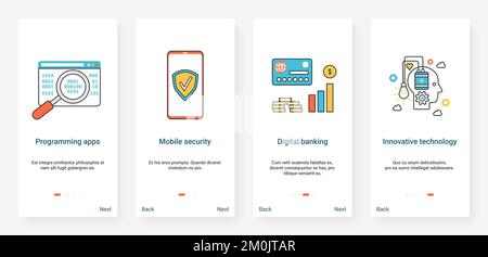 Mobile apps development. Mobile security, web digital banking, innovative technology vector monocolor illustration Stock Vector