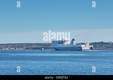 Marine Atlantic Ferry departs port in North Sydney Nova Scotia enroute to Newfoundland. Stock Photo