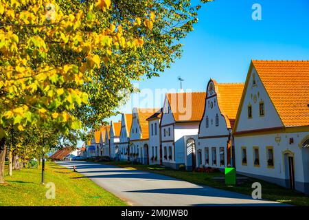 Traditional czech houses in the village of Holasovice. Czech Republic Stock Photo