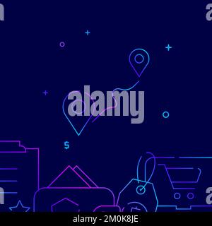 Delivery route, order tracking gradient line vector icon, simple illustration on a dark blue background, shopping and delivery related bottom border. Stock Vector