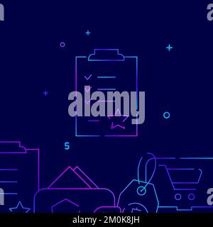 Shopping list, wishlist gradient line vector icon, simple illustration on a dark blue background, shopping and delivery related bottom border. Stock Vector