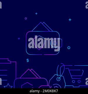 Secure payment wallet gradient line vector icon, simple illustration on a dark blue background, shopping and delivery related bottom border. Stock Vector