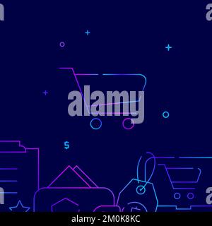Basket, shopping cart gradient line vector icon, simple illustration on a dark blue background, shopping and delivery related bottom border. Stock Vector