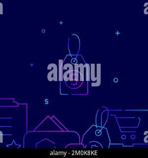 Price tag gradient line vector icon, simple illustration on a dark blue background, shopping and delivery related bottom border. Stock Vector