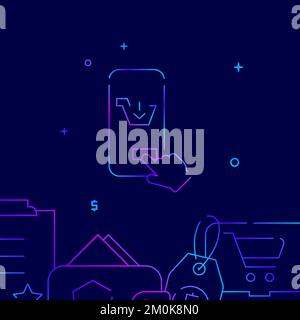 Online purchase smartphone gradient line vector icon, simple illustration on a dark blue background, shopping and delivery related bottom border. Stock Vector