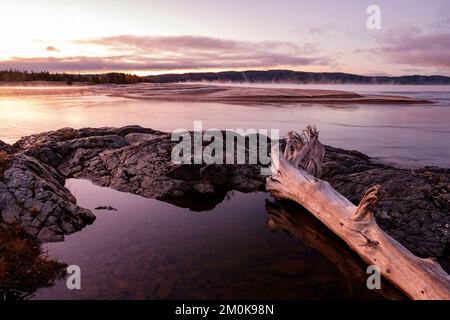 Dawn over Lake Superior at the Michipicoten River mouth Stock Photo