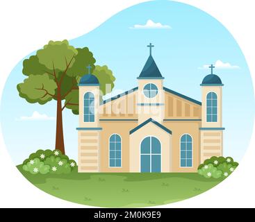 Lutheran Church with Cathedral Temple Building and Christian Religion Place Architecture in Flat Cartoon Hand Drawn Template Illustration Stock Vector