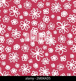 Viva Magenta flowers vector seamless pattern. Color of the year 2023 Ditsy style. Stock Vector