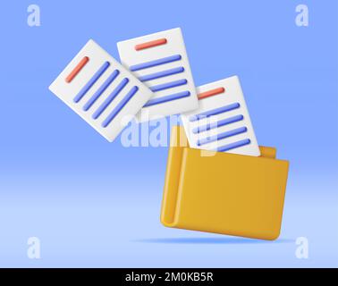 3D Business Folder Full of Papers Stock Vector
