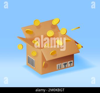 3D Cardboard Box with Gold Coins and Checkmark Stock Vector Image & Art ...