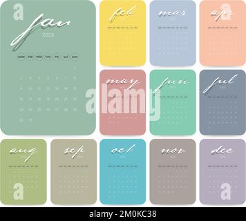 Creative minimal business monthly 2023 Calendar template vector. Desk, wall calendar for print, digital calendar or planner. Week start on Monday. Sim Stock Vector