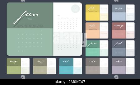Creative minimal business monthly 2023 Calendar template vector. Desk, wall calendar for print, digital calendar or planner. Week start on Monday. Sim Stock Vector