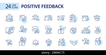 Positive feedback social media like icons set. Pixel perfect, editable stroke line art Stock Vector