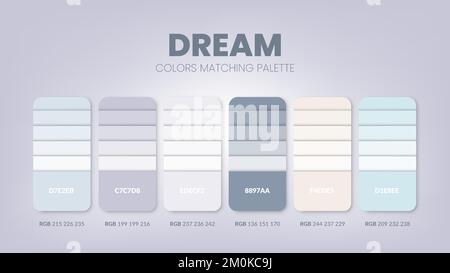 Color palette in a Dream colour theme collections. Color scheme or colors chart template. Color combination set of RGB, HSL and HEX codes. Color swatc Stock Vector