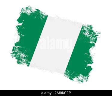 National flag of Nigeria painted with stroke brush on isolated white ...