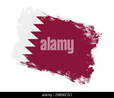 Stroke brush painted flag of qatar on white background Stock Photo