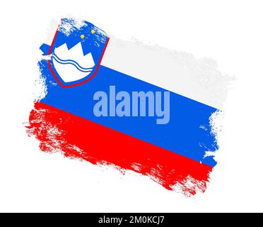 Slovenia flag with stroke brush painted effects on isolated white ...