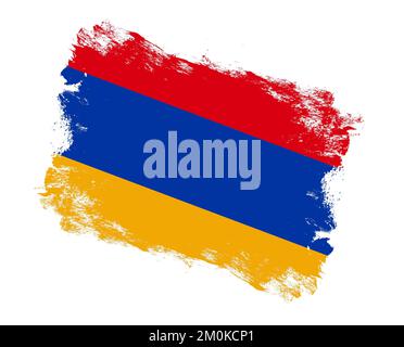 Painted flag of armenia with stroke brush effect on white background ...