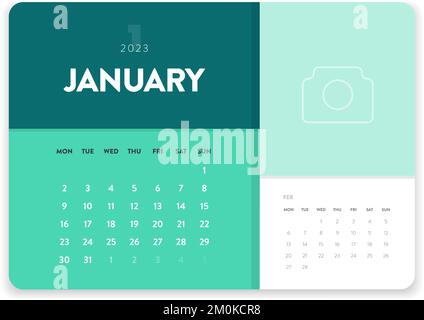 January 2023. Creative minimal business monthly 2023 Calendar template vector. Desk, wall calendar for print, digital calendar or planner. Stock Vector