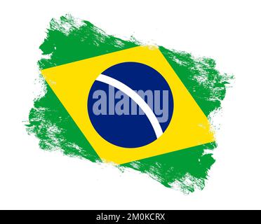 Painted flag of brazil with stroke brush effect on white background ...