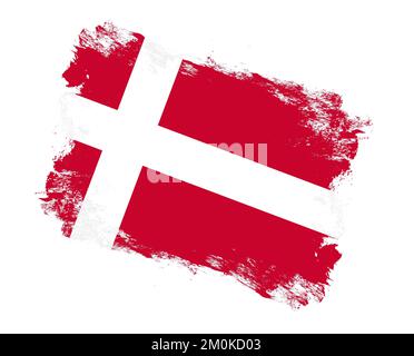 Painted flag of denmark with stroke brush effect on white background ...