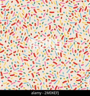 Colorful seamless confetti sprinkles pattern. Bakery and cafe festive background on beige. Stock Photo