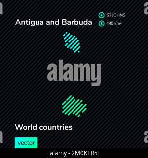 Vector flat map of Antigua and Barbuda in green colors on a black background. Educational banner, poster about Antigua and Barbuda Stock Vector