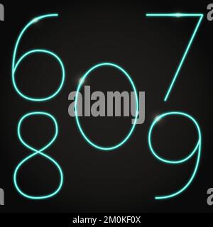 Neon numbers on dark background. Shining digits from 6 to 0. Vector illustration. Stock Vector