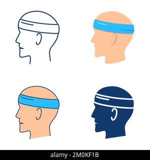 Man with bandaged head icon set in flat and line style. Medical help with accidents, traumatology. Vector illustration Stock Vector