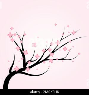 cherry Blossom Tree Premium Vector, Sakura tree branch bloom pink flower vector image Stock Photo