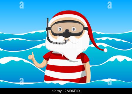 Santa in snorkeling mask. Vector illustration. Stock Vector