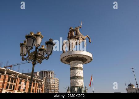 Alexander the Great Statue in Downtown Skopje, Macedonia... Stock Photo