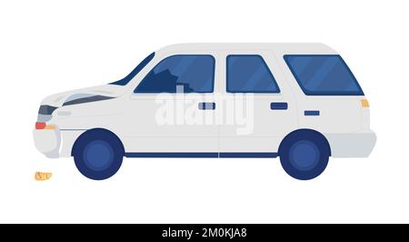 Broken auto after collision semi flat color vector object Stock Vector