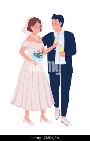 Happy newlyweds drinking sparkling wine semi flat color vector characters Stock Vector