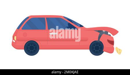 Broken car after collision semi flat color vector object Stock Vector