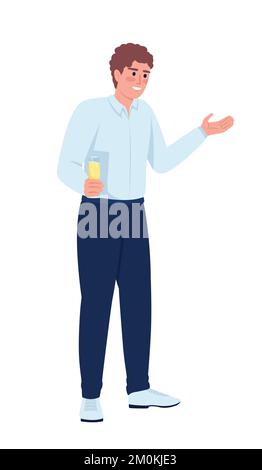 Male speech giver with sparkling wine glass semi flat color vector character Stock Vector