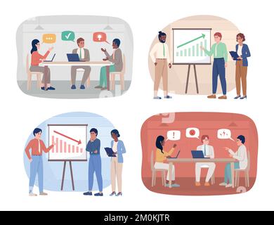 Business discussions 2D vector isolated illustrations set Stock Vector