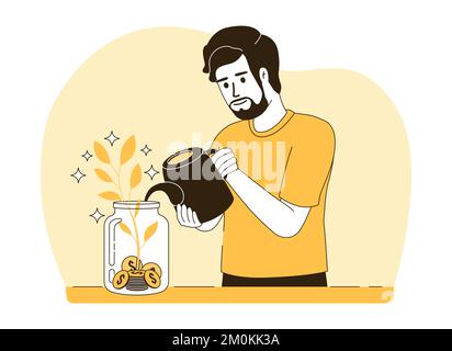 Money savings growth 2D vector isolated linear illustration Stock Vector