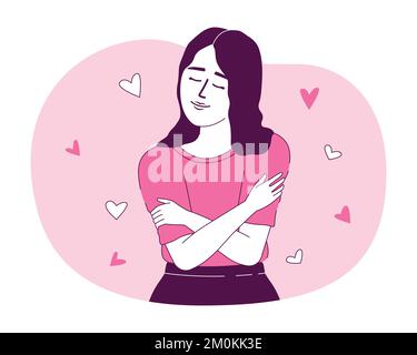 Self love and acceptance 2D vector isolated linear illustration Stock Vector