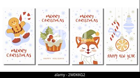 set of cute vertical story banners hand drawn christmas new year vector Stock Vector