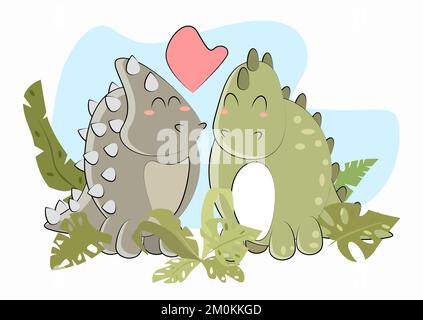 Two dinosaurs love each other in illustration Stock Vector