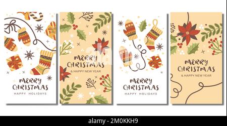 Christmas vertical banner vector set of banners hand drawn new year christmas Stock Vector