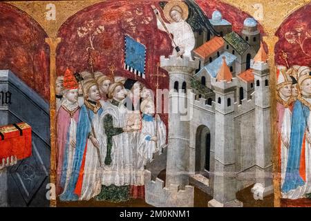 Rogation procession presided over by the pope before Hadrian's mausoleum, altarpiece of the saints archangels, Gabriel Moger, 1407, tempera on wood, P Stock Photo