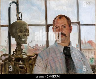 Lovis Corinth (1858-1925), Self Portrait with Skeleton, painting in oil on canvas, 1896 Stock Photo