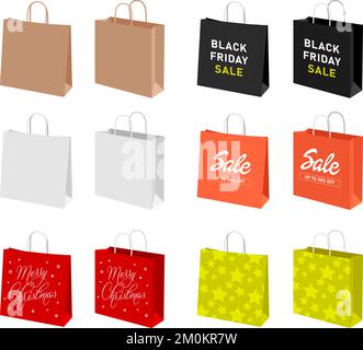 Shopping paper bag template vector illustration set Stock Vector